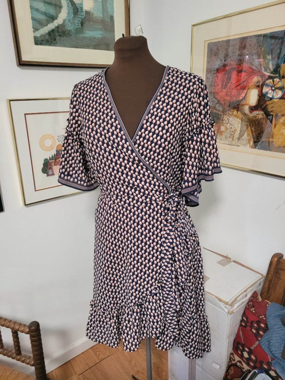 Max Studio Wrap Dress Mini With Ruffles Size M - Picture 3 of 6